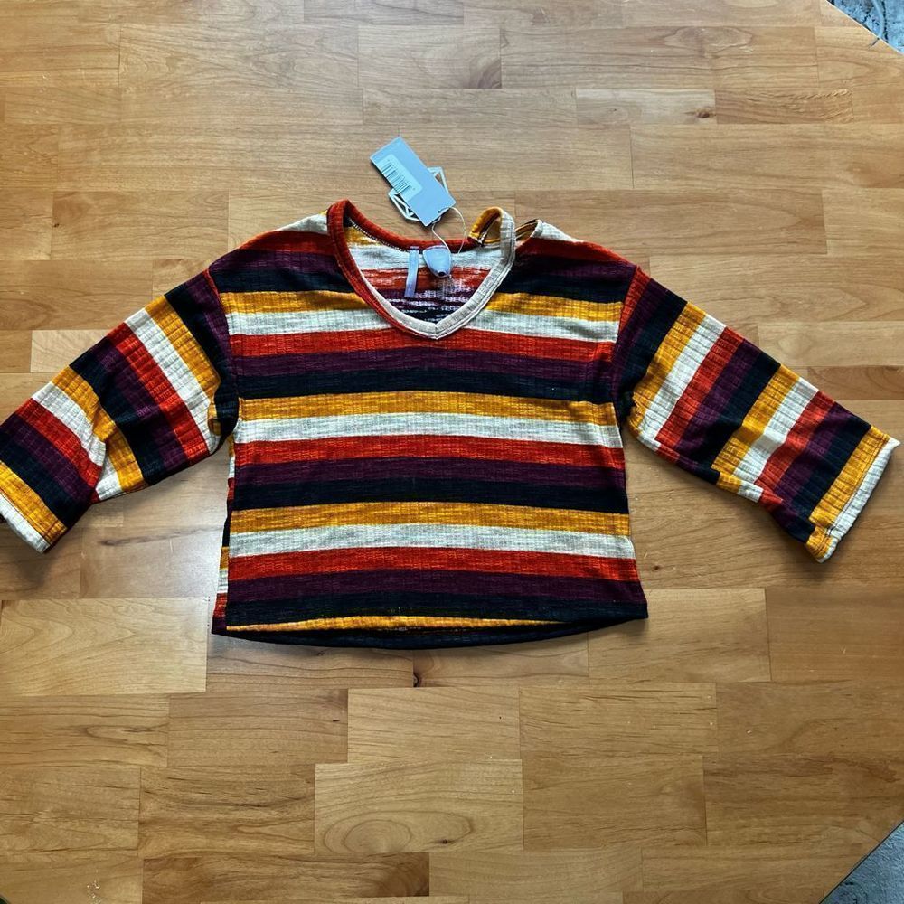 GOOD LUCK GIRL striped cut out crop top small nwt